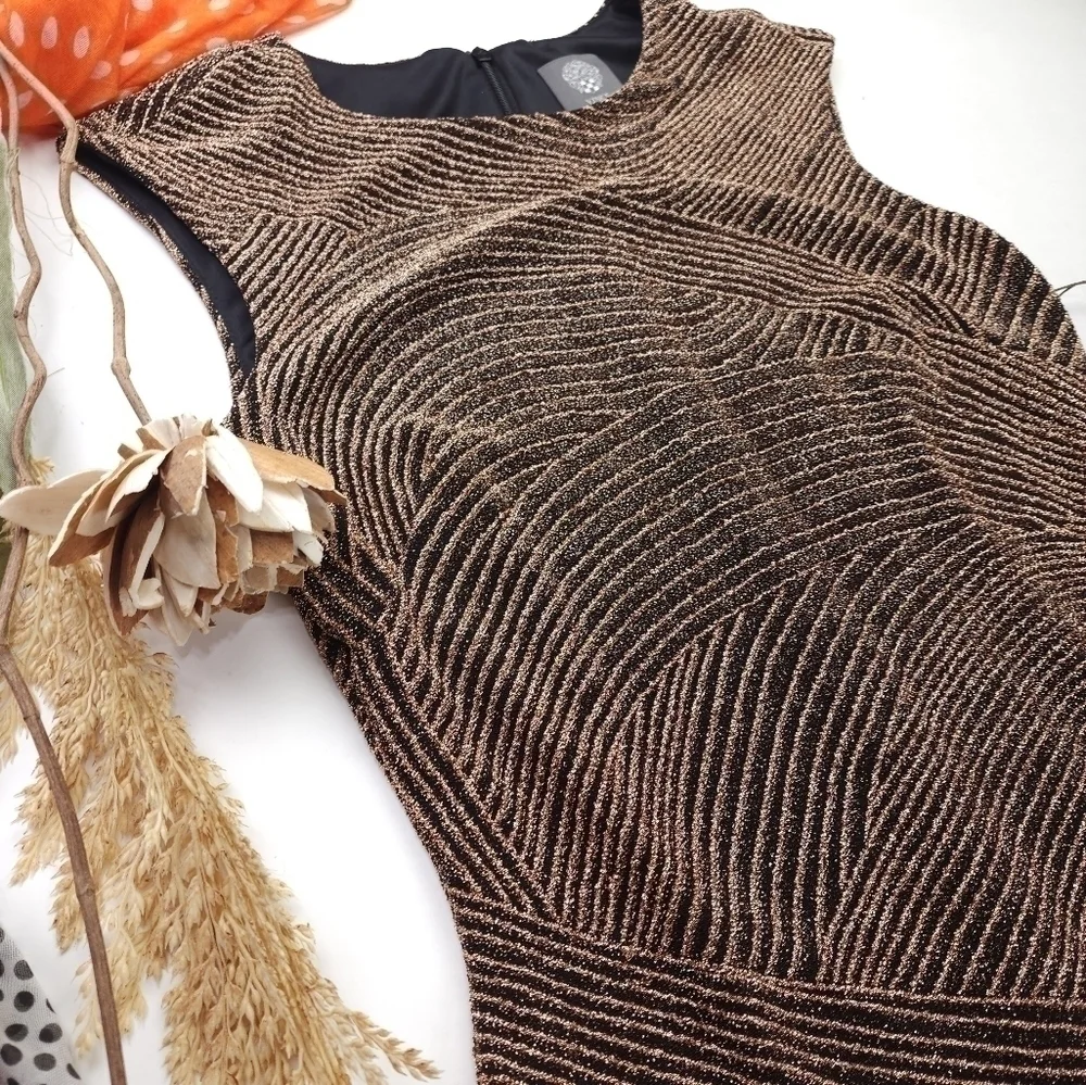 Vince Camuto Gold Black Shimmer Sheath Dress NWT Sz 8 - Picture 6 of 14